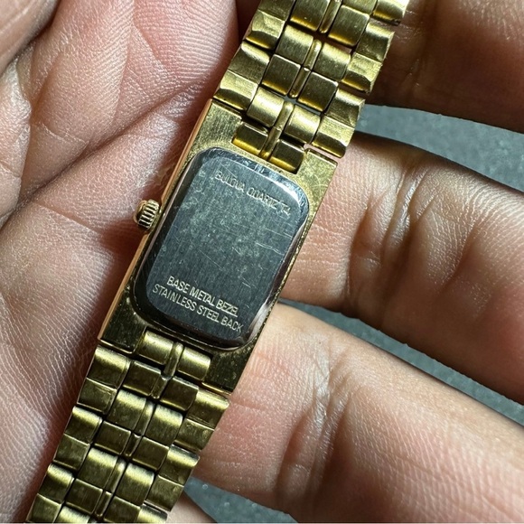 Bulova T4 Quartz Tank Watches His And Hers Gold Tone Black Dial Diamond Accents - Picture 7 of 8